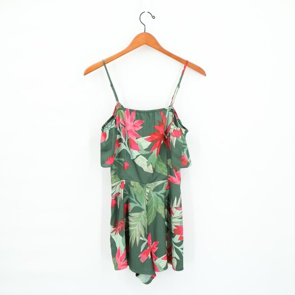 Lovers + Friends Kelly Satin Tropical Hot Tropics Floral Cut Out Shorts Romper S - Picture 6 of 6